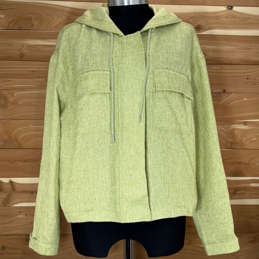 Avec Les Filles Sage Green Boxy Shirt Hoodie Jacket Woven Women's size Large